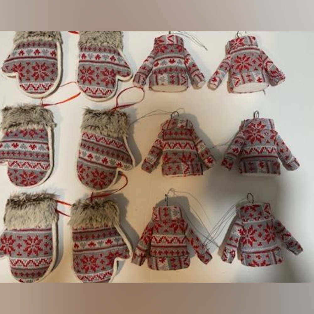 Christmas Holiday Ornament Sweater and Mitten Set